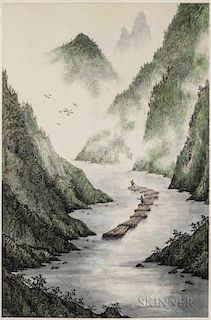 Hanging Scroll Depicting a Mountain Landscape