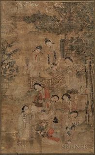 Hanging Scroll Depicting Ladies in a Courtyard