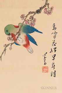 Painting Depicting a Parrot on a Plum Branch