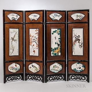 Four-panel Enameled Plaque Screen