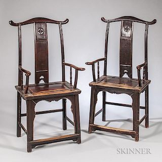 Pair of Hardwood Yoke-back Chairs