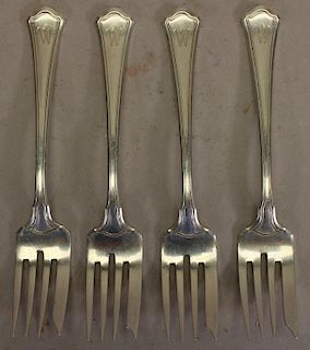 (4) Monogrammed "W" Sterling Silver Fish Forks
