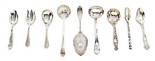 A Group of American Silver Flatware Servers, Various Makers, Late 19th/Early 20th Century, Length of longest 10 inches.