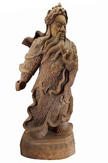 Vintage Chinese Carved Wooden Chinese Warrior