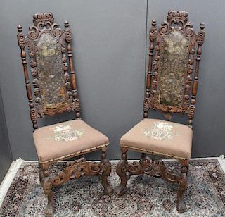 (2) Carved/Upholstered Antique European Chairs