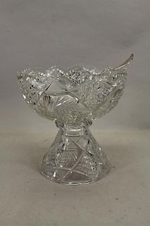 Vintage Brilliant Cut Glass Punch Bowl/ Pedestal