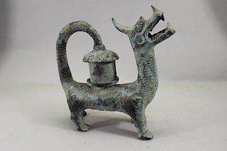 Chinese Archaic Style Beast Form Oil Lamp