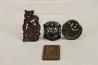 (4) Chinese Carved Stone Pendants