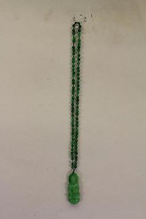 Chinese Beaded Necklace with Carved Buddha Pendant