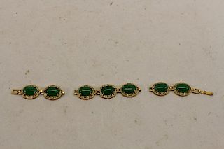 Gold Tone Bracelet with Green Inset Stones
