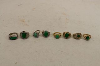 (8) Green Stone Inset Rings