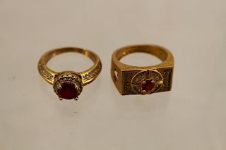 (2) Gold Toned/Red Stone Rings