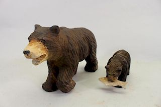Vintage Carved Wooden Bear & Cub