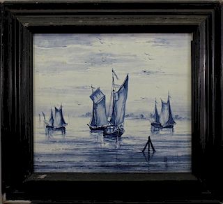 20th C. Painting on Porcelain, Sailboats