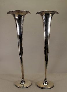 (2) Large Silverplate Trumpet Vases