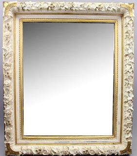 Carved 20th C. White Mirror