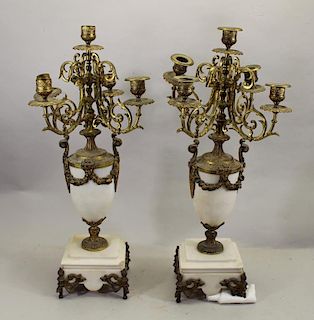 Pair of French Marble/Bronze Candelabra