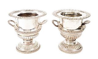 A Pair of Sheffield-Plate Wine Coolers, Ellis Barker Silver Co., Birmingham, 20th Century, Height 9 1/8 inches.