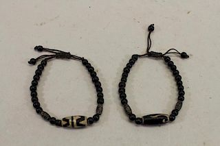 (2) Black Beaded Bracelets