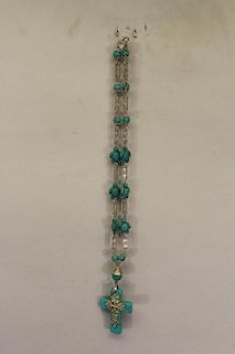 Turquoise Beaded Necklace with Cross Pendant