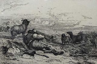 19th C. English Engraving of Bucolic Landscape