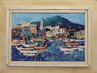 Signed, 20th C. Painting of Portofino Italy