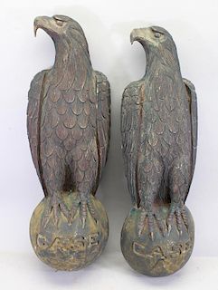 (2) Antique Carved Wood Case Eagle Emblems