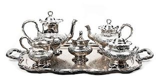 An American Silver-Plate Five-Piece Tea and Coffee Set and Associated Tray, Meriden Britannia Co., Meriden. CT, Early 20th Centu