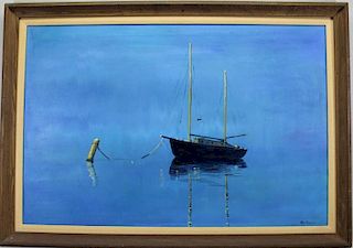 Signed, American School Painting of a Boat at Sea