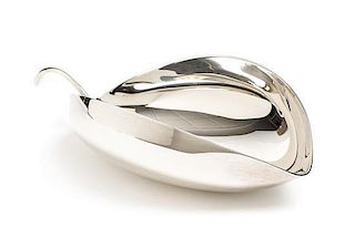 A French Silver-Plate Leaf-Form Bowl, Christofle, Paris, Mid 20th Century, Length 9 1/2 inches.