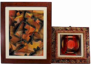 (2) Russian School Abstract Composition Paintings
