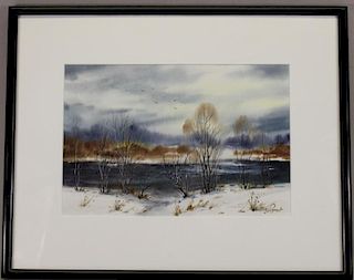 Signed, 20th C. Russian Winter Landscape