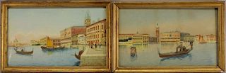 (2) European School Views of Venice Italy, Signed