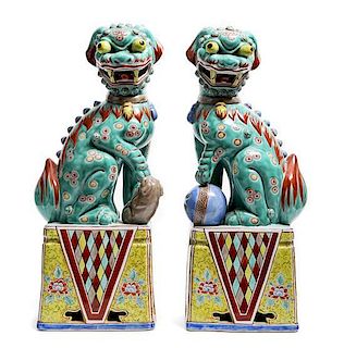 A Pair of Asian Export Ceramic Fu Dog Figures, Height 18 inches.