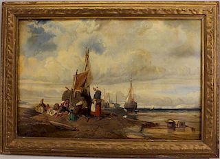 Dutch School, 19th C. Coastal Painting w/ Figures