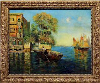 20th C. Painting of Venice Italy Canal Scene