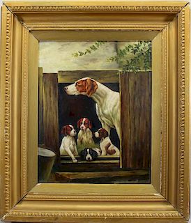 P. Thomas, Signed Painting of a Litter of Puppies
