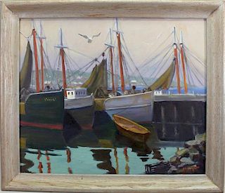 L Ben Wright (born 1947) Harbor Scene