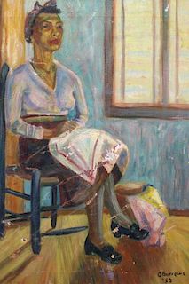 Burrows, WPA Style Painting Woman by Window