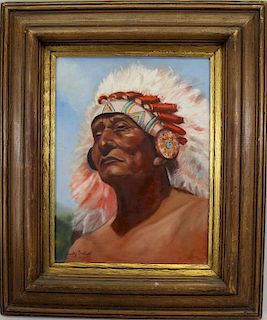 Signed, 20th C. Painting of Native American