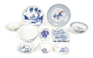 A Collection of Asian Blue and White Ceramic Serving Articles, Diameter of largest 11 1/4 inches.