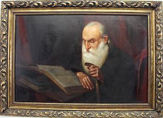 20th C. Painting of a Judaic Man Reading