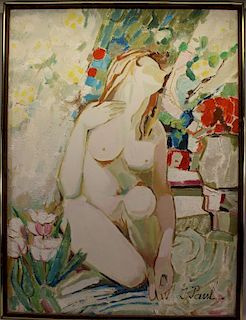 J. Paul, Signed 20th C. Abstract Nude Woman