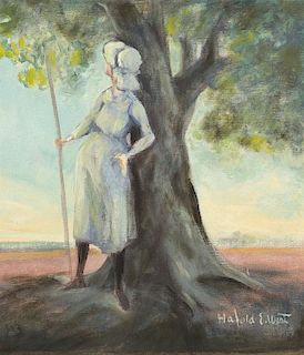 Hal West (1902-1968), "Untitled (Woman at Tree)"