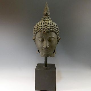 VERY LARGE THAI BRONZE BUDDHA HEAD - 18TH CENTURY