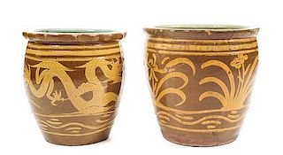 Two Asian Export Pottery Planters, Height 16 1/4 x diameter 16 1/4 inches.