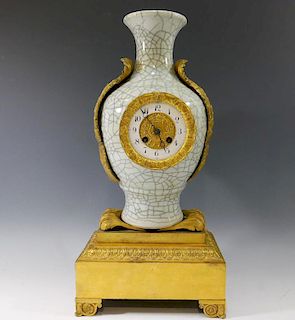CHINESE ANTIQUE CRACKLE GLAZE MOUNTED AS A CLOCK - 19TH CENTURY
