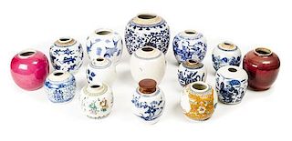 A Collection of Fifteen Asian Porcelain Ginger Jars and Jarlettes, Height of tallest 7 1/4 inches.
