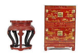 Two Modern Chinese Furniture Articles, Height of first 27 x width 18 1/4 x depth 11 inches.