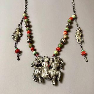 OLD CHINESE SILVER CORAL NECKLACE